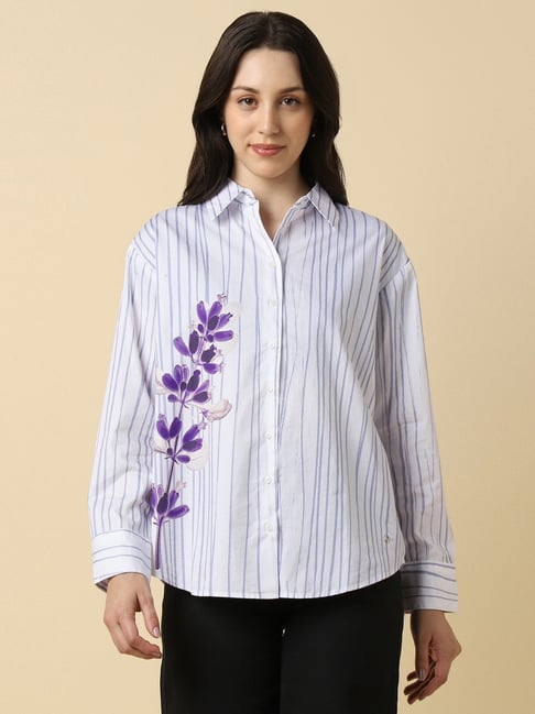 Allen Solly White Cotton Stripes Shirt-picture-17