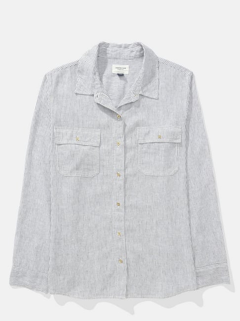 American Eagle White Stripes Shirt