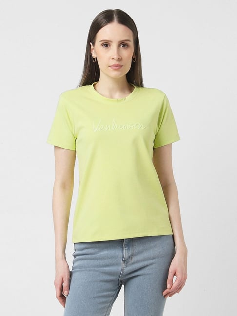 Van Heusen Green Cotton Graphic T-Shirt