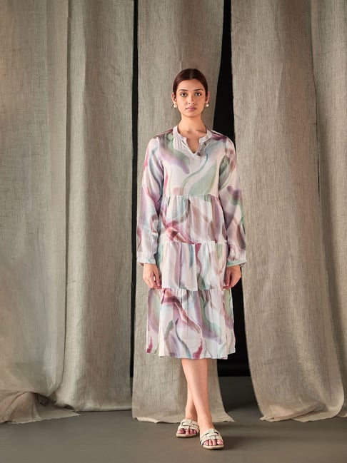 Bombay Bloom White Tencel Linen Regular Fit Casual Dress