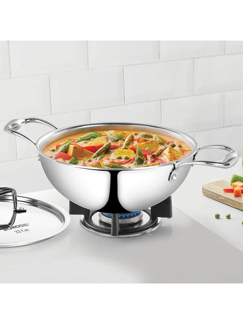 Borosil White 2.5L Tri-Ply Stainless Steel Deep Kadhai