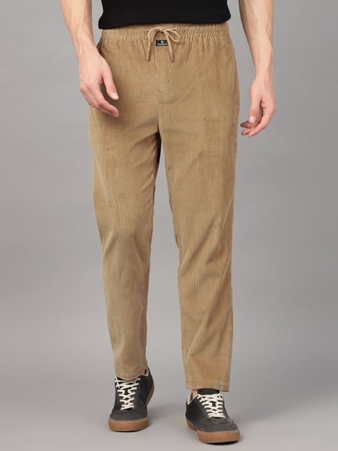 Hancock Khaki Corduroy Relaxed Fit Solid Trousers