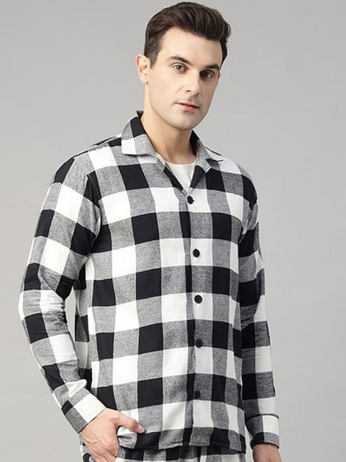 Hancock Black Cotton Relaxed Fit Checkered Night Suit-picture-33