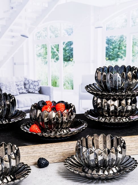 ROXX Grey Glass Eva Serving Bowl - Set of 12 (260 ml)