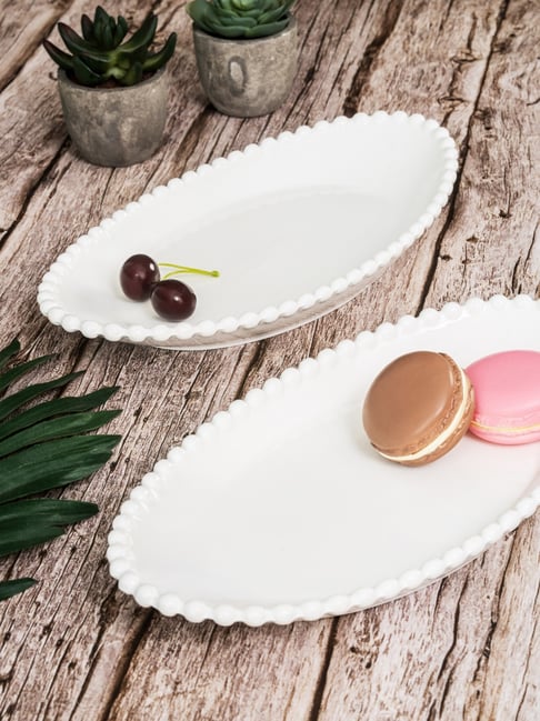 White Gold Ceramics Serving Platter - Set of 2