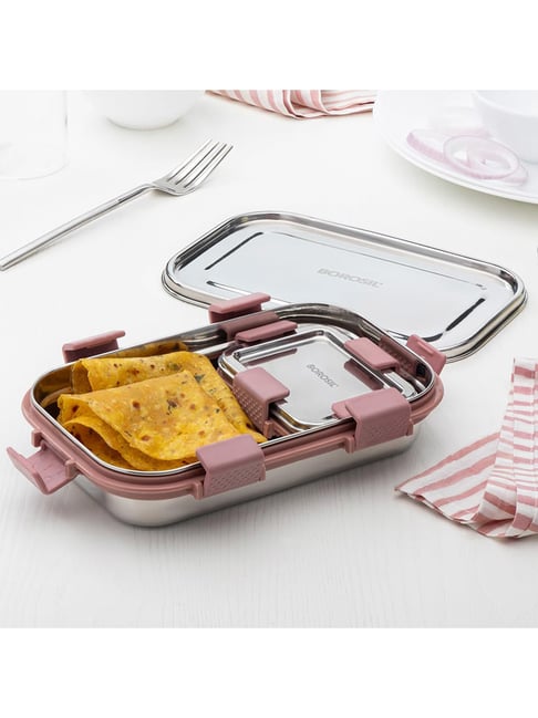 Borosil Pink Stainless Steel Slim Lunch Box - Set of 2