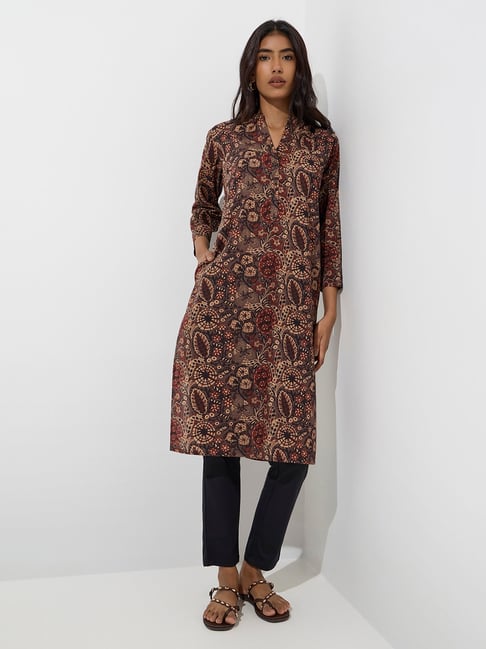 Utsa by Westside Taupe Botanical Design Straight Kurta-picture-45