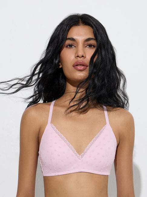 Superstar by Westside Light Pink Heart Pattern Padded Mesh Bra