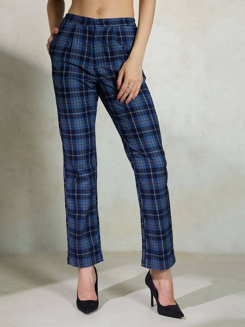 VIRGIO Blue Cotton Checks Trousers