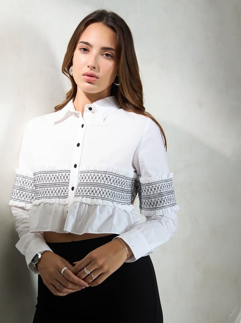 VIRGIO White Cotton Embroidery Long Sleeves Top-picture-46