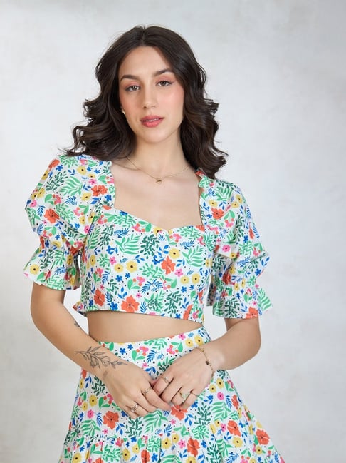 VIRGIO Multi Cotton Floral Short Sleeves Crop Top-picture-20