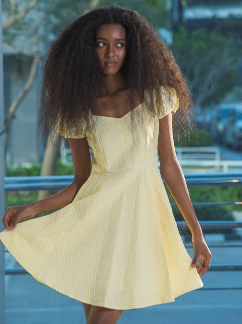 Ladies Dresses Short Yellow Summer Dress Vintage Yellow Floral