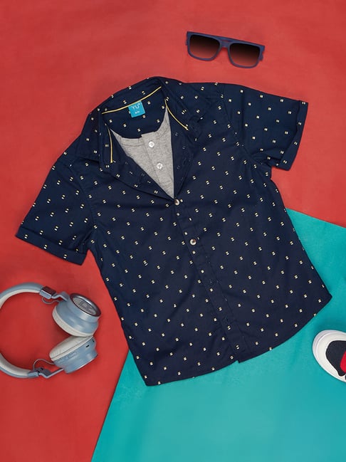 YU by Pantaloons Navy Printed Cotton Regular Fit Shirt-picture-28