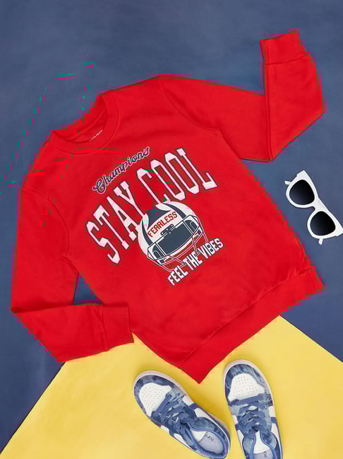 Pantaloons Junior Red Printed Cotton Regular Fit Sweatshirt-picture-21