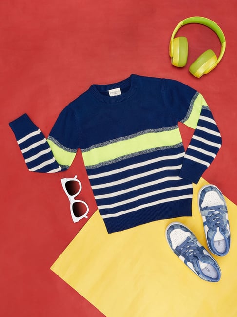 Pantaloons Junior Navy Blue Striped Regular Fit Sweater-picture-34