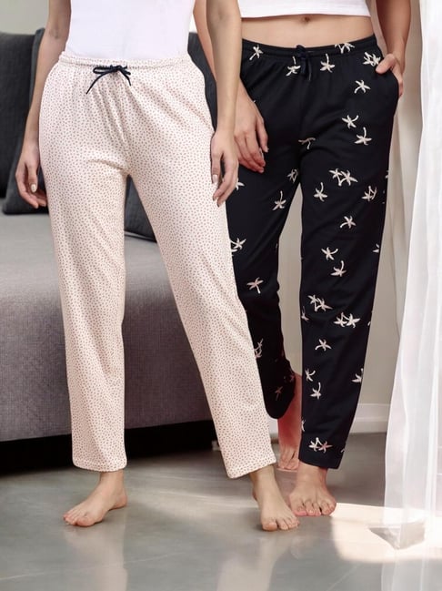 Kryptic Navy Blue & White Cotton Relaxed Fit Printed Lounge Pant - Pack of 2-picture-25