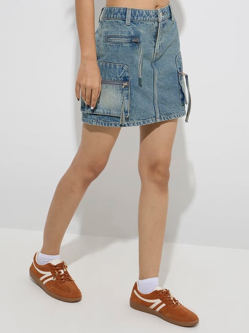 Nuon by Westside Blue Washed High-Rise Denim Skirt