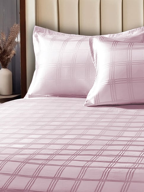 Urban Space Pink Checks Cotton Printed 300 TC King Bedsheet Cotton with 2 Pillow Covers