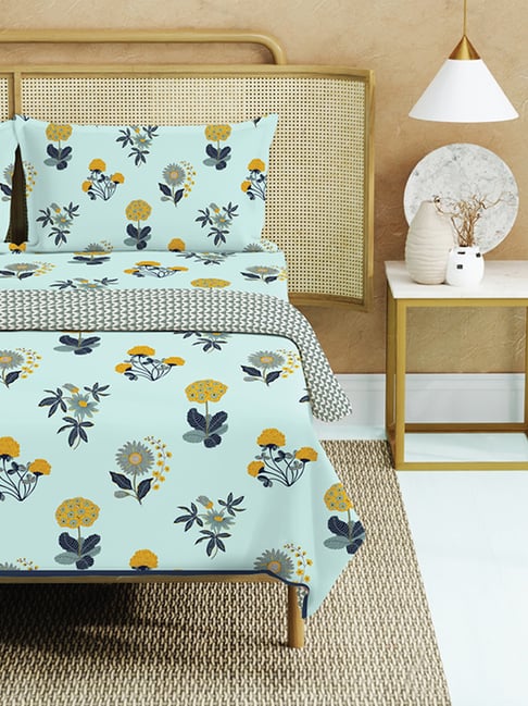 Urban Space Radiance Sky Blue Cotton Printed 200 TC Double Bedsheet & Comforter with 2 Pillow Covers-picture-33