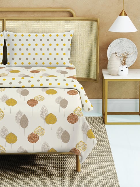 Urban Space Drops Mustard Cotton Printed 200 TC Double Bedsheet & Comforter with 2 Pillow Covers-picture-48