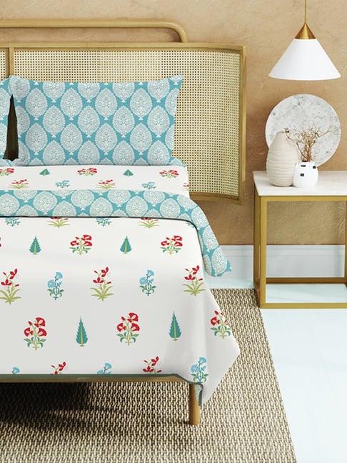 Urban Space High Garden Red Cotton Printed 200 TC Double Bedsheet & Comforter with 2 Pillow Covers-picture-14