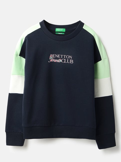 United Colors of Benetton Kids Blue Color Block Cotton Regular Fit  Sweatshirt