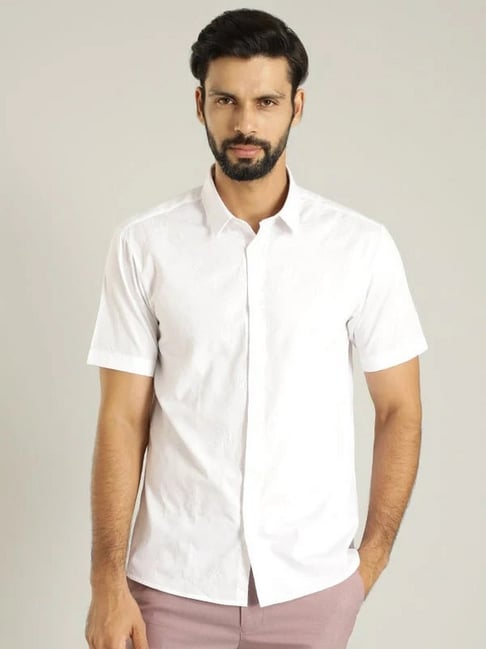 Indian Terrain White Slim Fit Embroidered Shirt-picture-39