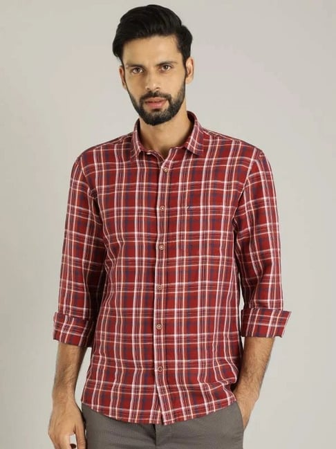 Indian Terrain Maroon Slim Fit Checked Shirt-picture-28