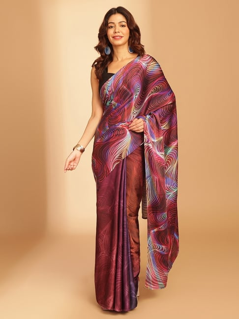 navyasa by liva Multicolor Printed Saree with Unstitched Blouse-picture-19