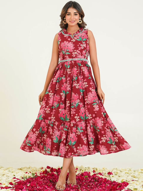Autumnlane Maroon Trinity Vermi Regular Fit Knee Length Dress