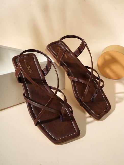 Mozafia Women's Brown Sling Back Sandals