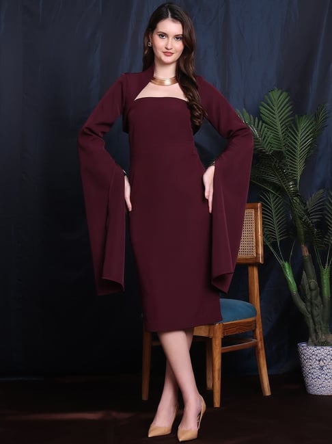 Exude Maroon Regular fit Solid Dress