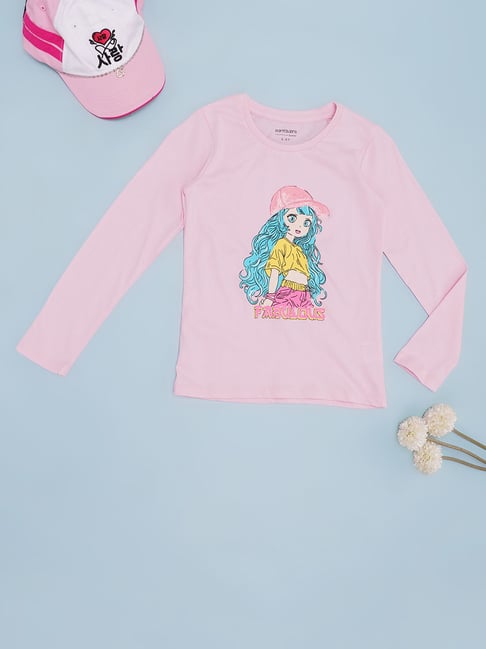 Pantaloons Junior Girls Pink Cotton Printed T-Shirt-picture-41