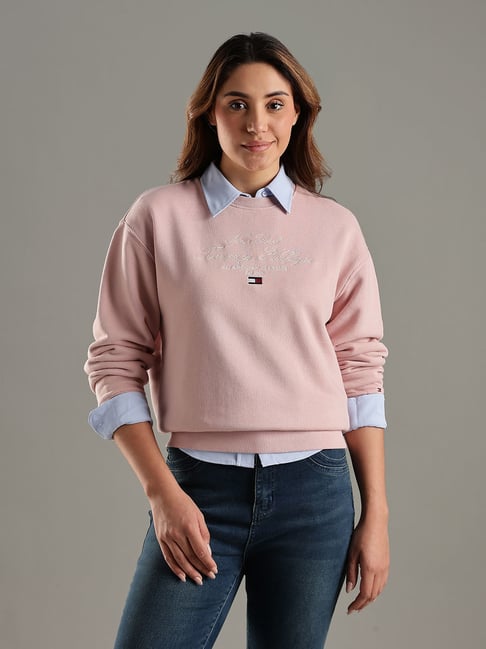 TOMMY HILFIGER Foggy Pink Regular Fit Cotton Crew Neck Sweatshirt-picture-38