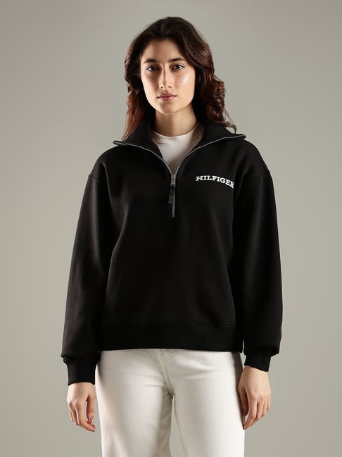 TOMMY HILFIGER Black Regular Fit Cotton Half-Zip Neck Sweatshirt-picture-13