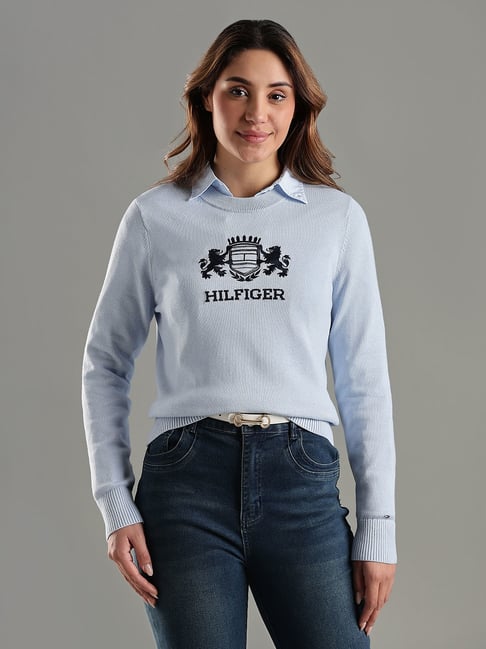 TOMMY HILFIGER Breezy Blue Regular Fit Cotton Crew Neck Sweater-picture-32