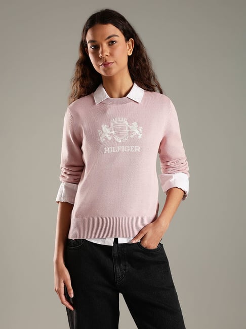 TOMMY HILFIGER Foggy Pink Regular Fit Cotton Crew Neck Sweater-picture-33
