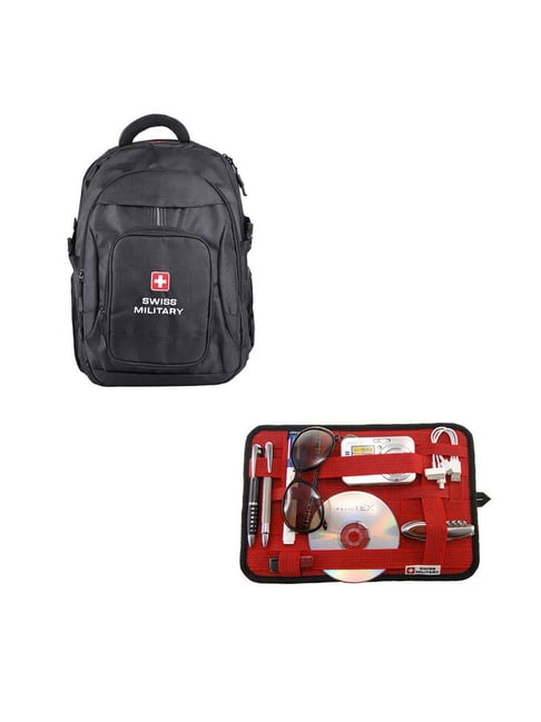 Swiss Military Black Laptop and Travel Backpack with USB Port and Red Organizer-picture-27