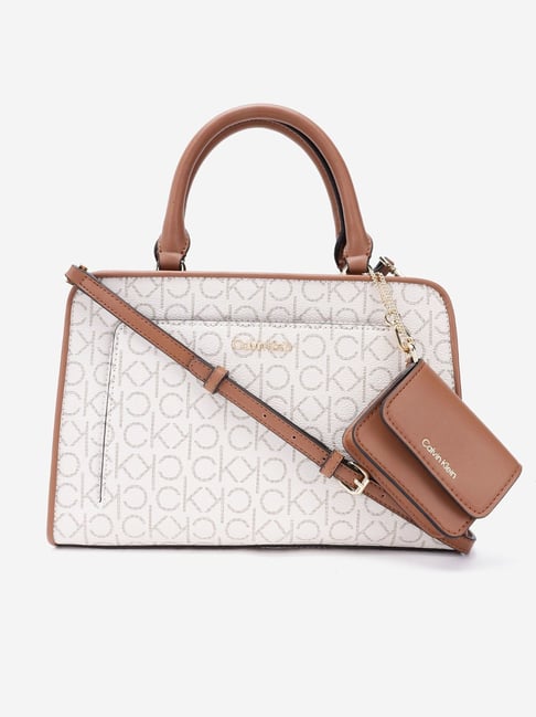 CALVIN KLEIN White Logo Large Satchel