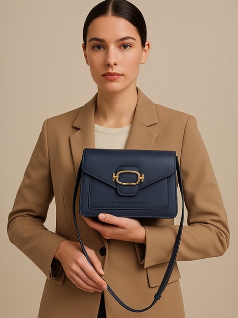 United Colors of Benetton Cosima Navy Textured Cross Body Bag-picture-18