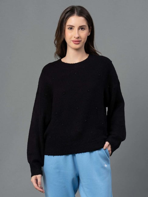 Mode By Red Tape Black Regular Fit Sweater