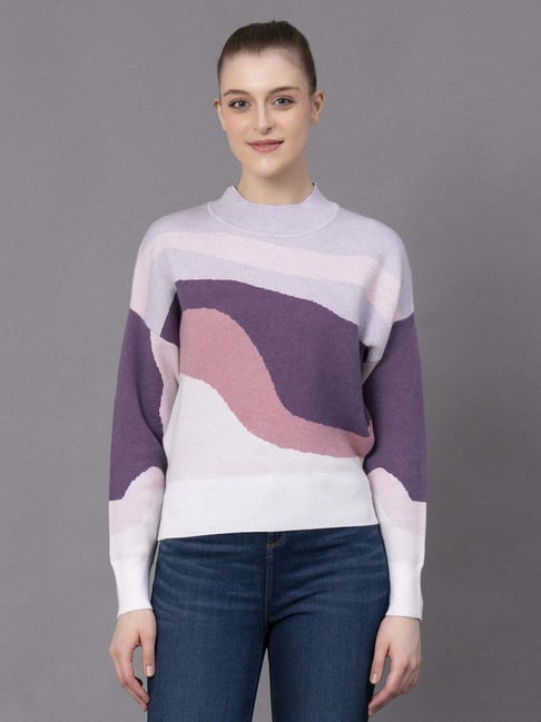 Red Tape Lavender Regular Fit Color-Block Sweater