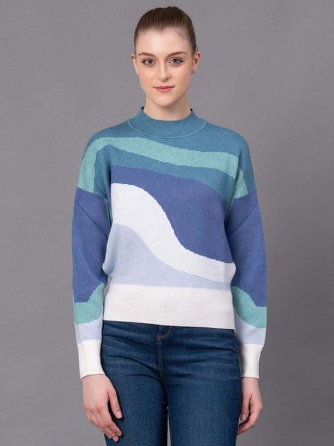 Red Tape Old Blue Regular Fit Color-Block Sweater