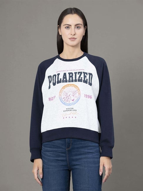 Red Tape Light Grey Blue Loose Fit Printed Sweatshirt