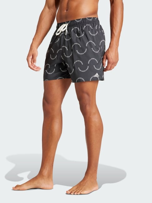 Adidas Black Regular Fit Printed Swim Shorts