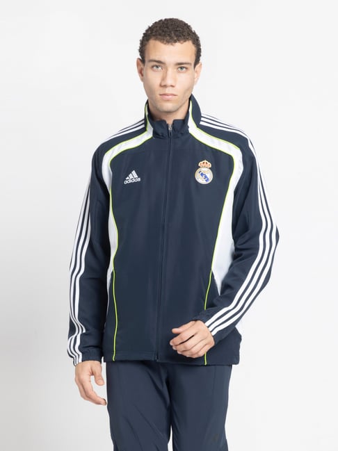Adidas Blue Regular Fit Printed Sports Jacket