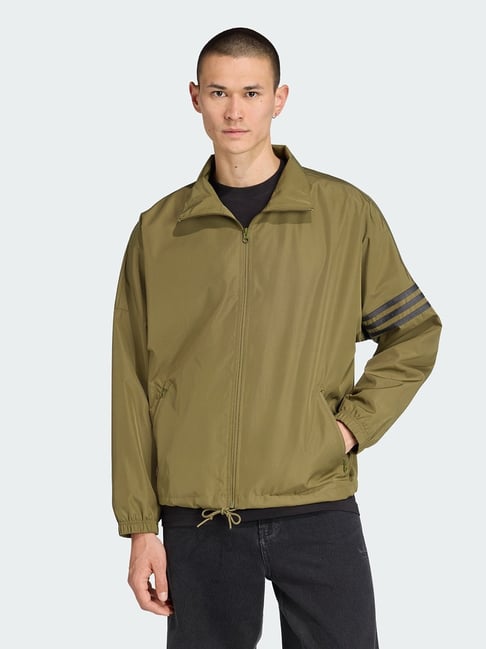 Adidas Originals Green Loose Fit Striped Sports Jacket