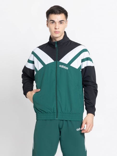 Adidas Originals Green Loose Fit Colour Block Sports Jacket