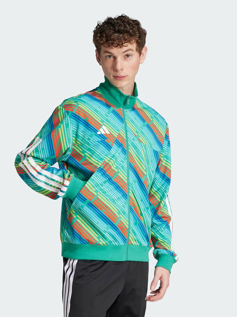 Adidas Green Loose Fit Printed Sports Jacket-image-30