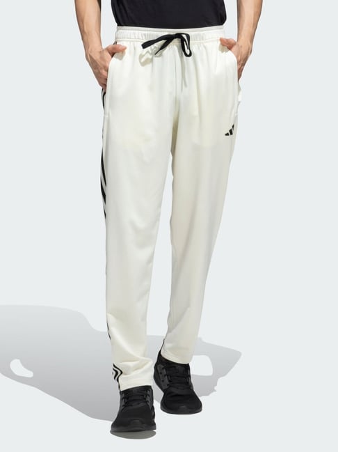 Adidas White Regular Fit Striped Sports Trackpants